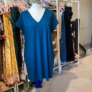 V-neck knit teal dress